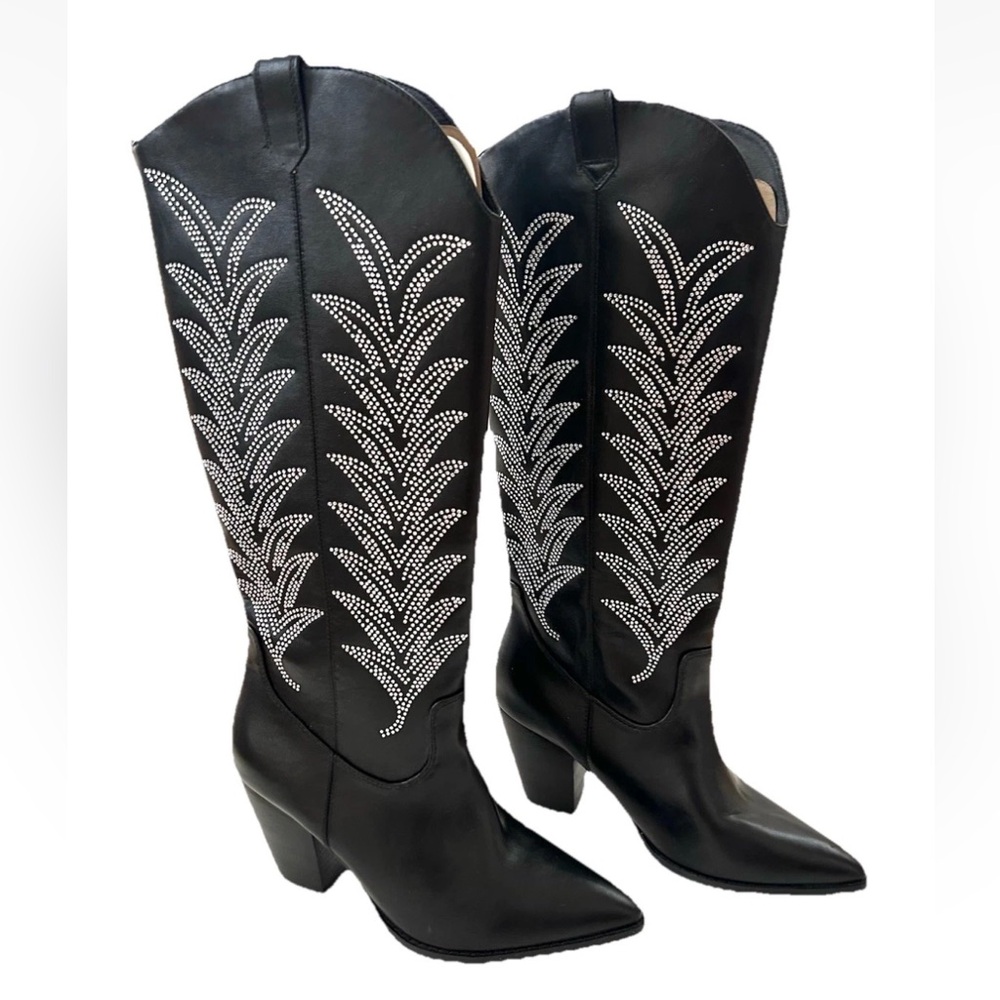 Beast Fashion Autumn Glitz Rhinestone Black Western Snip Toe Boot NWT Size 8.5